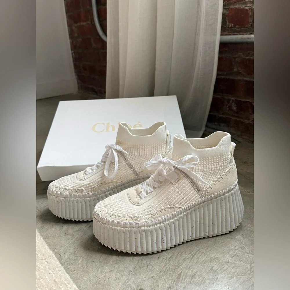 Chloe Nama suede-trimmed leather platform sneakers - Picture 2 of 3